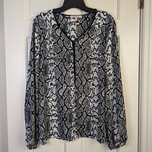 La Serein (StitchFix) Snake Print Black & White Long Sleeved Blouse / Top - XL